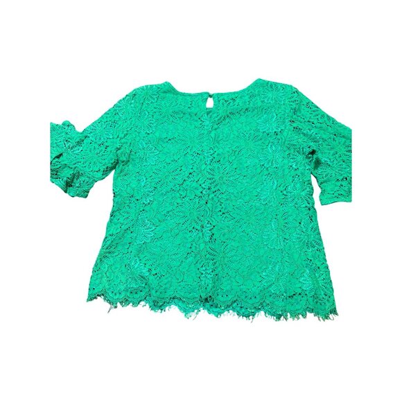 Nanette Lepore Emerald Green Lace Top Short Ruffle Sleeves Size M - Picture 4 of 5